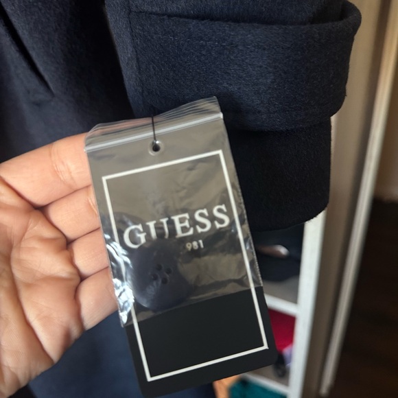 Guess Blackened Blue Long Wool Belted Coat - Picture 6 of 6